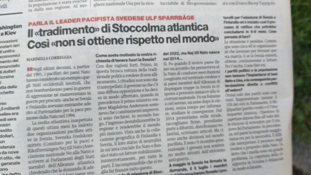 Debattartikel i Italienska ”il manifesto”